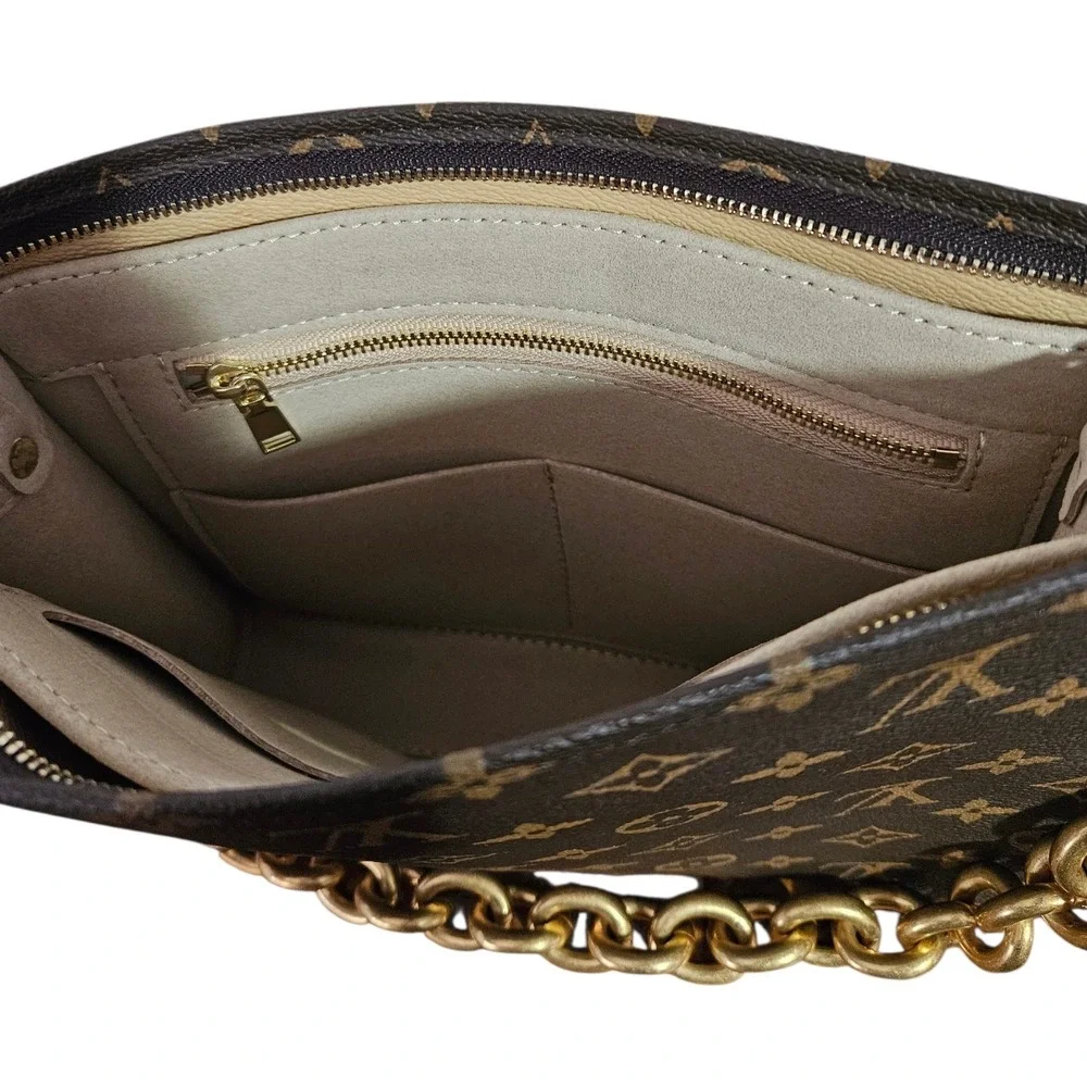 LOUIS VUITTON Poche Toilette Toiletry Bag Leather Monogram Pouch 26 Gold Chain - Picture 9 of 15